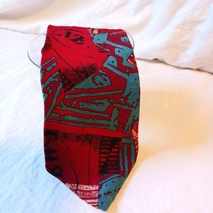 VTG John Henry Ultra Silk Tie Deep Red Teal White Graffiti 58 x 4"